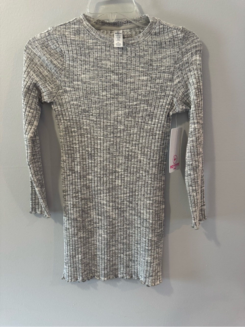90 Degree By Reflex Girls Heather Gray Ribbed Cotton Knit Dress M(10)